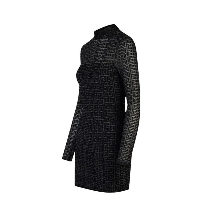 Black Velvet Bow Trim Long Sleeve Womens Dresses – Image 3